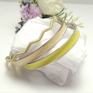 3 Vintage Cream & Yellow Enamel Bangle Bracelets Yellow Felt Zig Zag Bangle Set